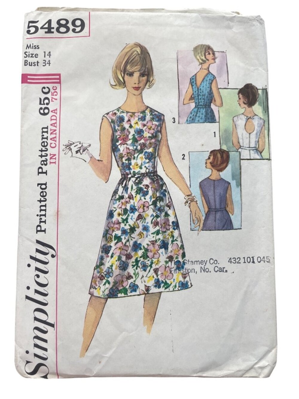 Vintage 60s Simplicity 5489 Sewing Pattern Size 14 Misses One Piece Dress CUT
